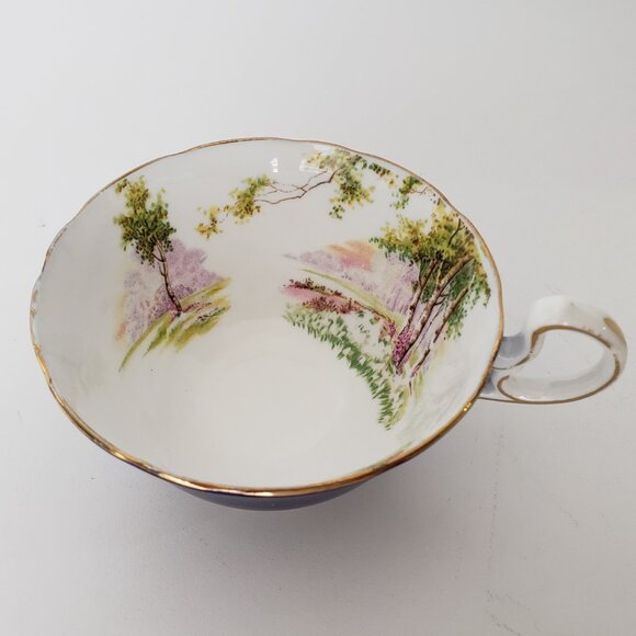 Vintage Aynsley English Bone China Cobalt Cup Saucer Woodland Scene Rare - Picture 3 of 10